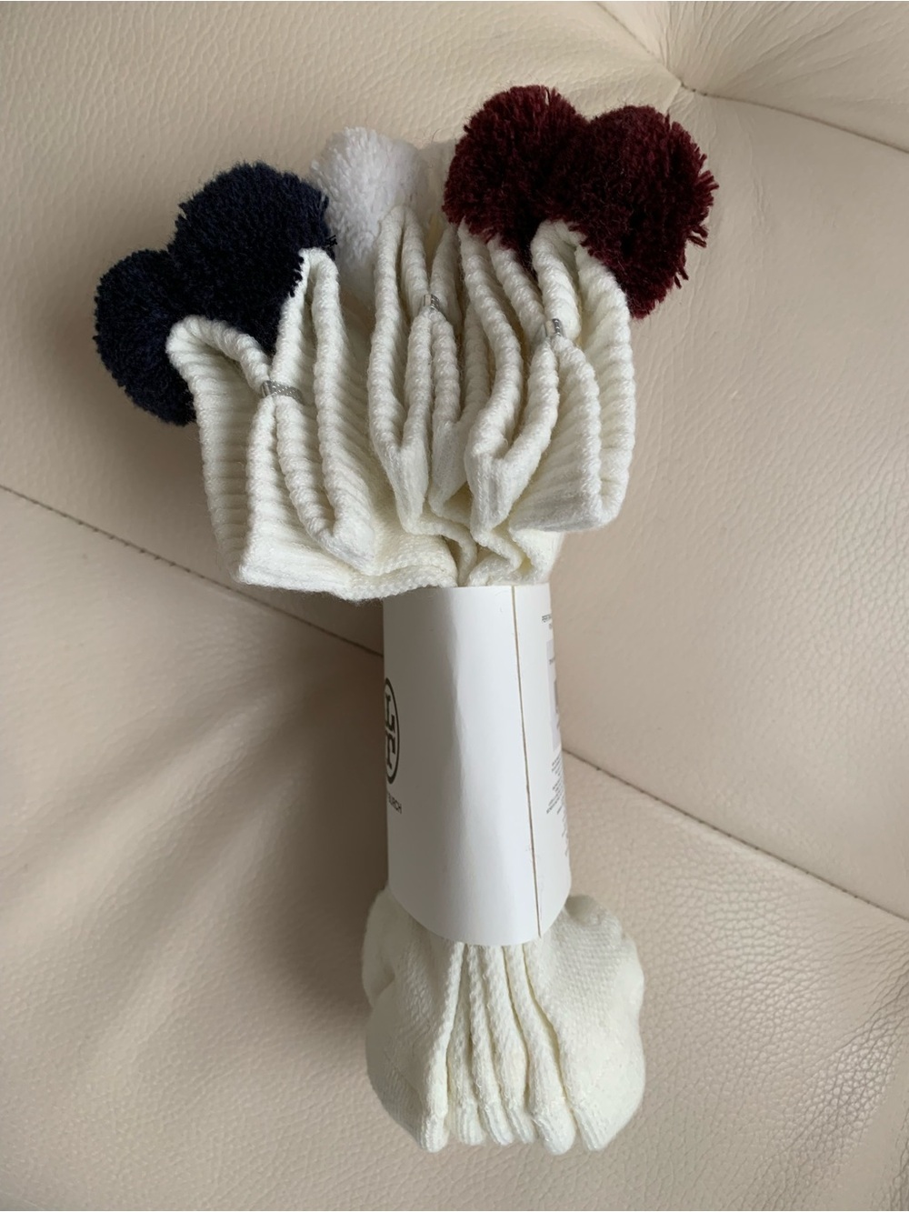 Tory Burch Socks with Burgundy, Black and White Pom Poms NWT - Picture 5 of 5